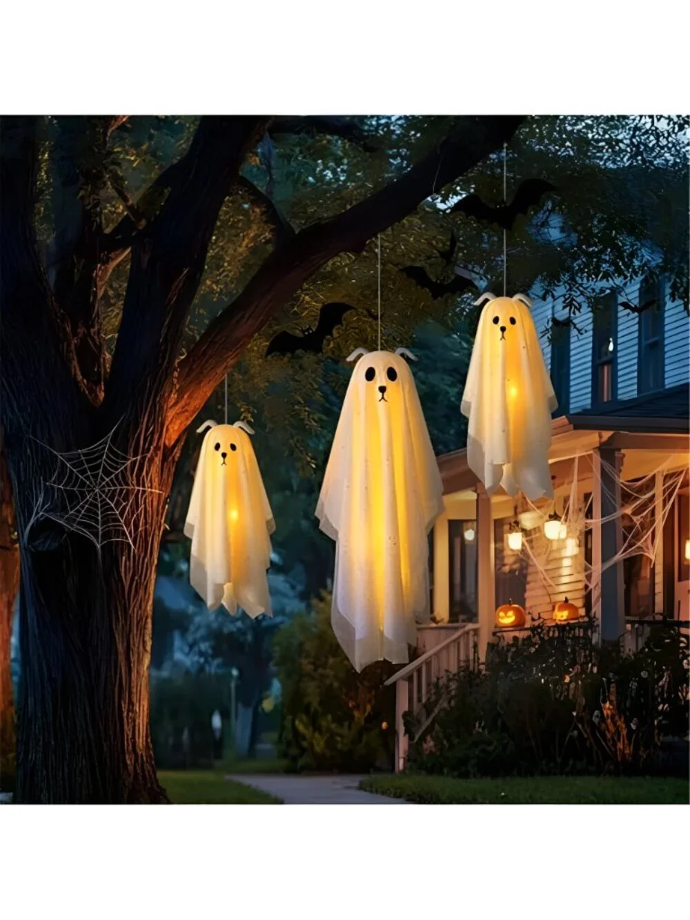 Halloween Decorations Outdoor, 3 Pack Lighted Dog Ghost Hanging Decor